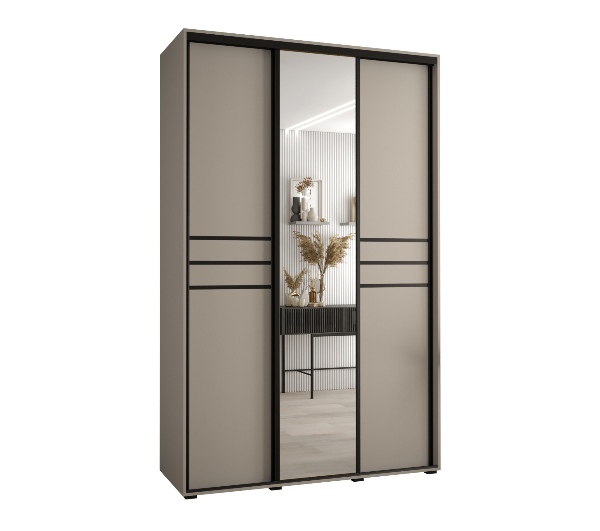 Szafa przesuwna z lustrem wysoka Dakota 11 150 x 45 x 235,2 cm kaszmir + u. czarny - Abiks Meble