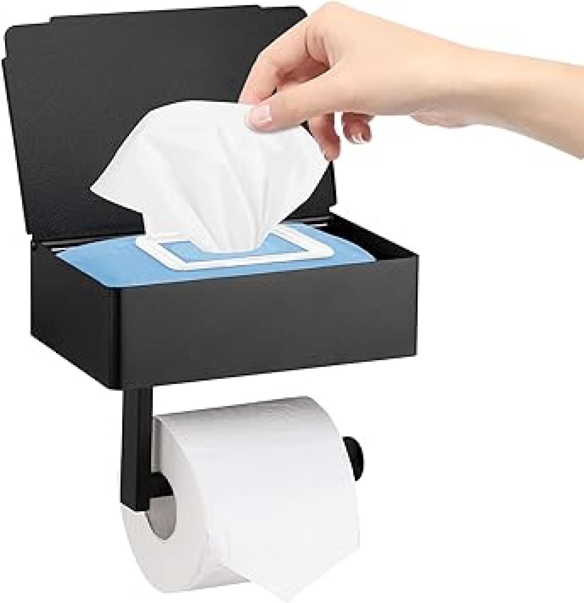 Uchwyt na papier toaletowy z dozownikiem na wilgotne chusteczki, ze stali nierdzewnej w kolorze matowej czerni, do montażu na ścianie, odpowiedni do