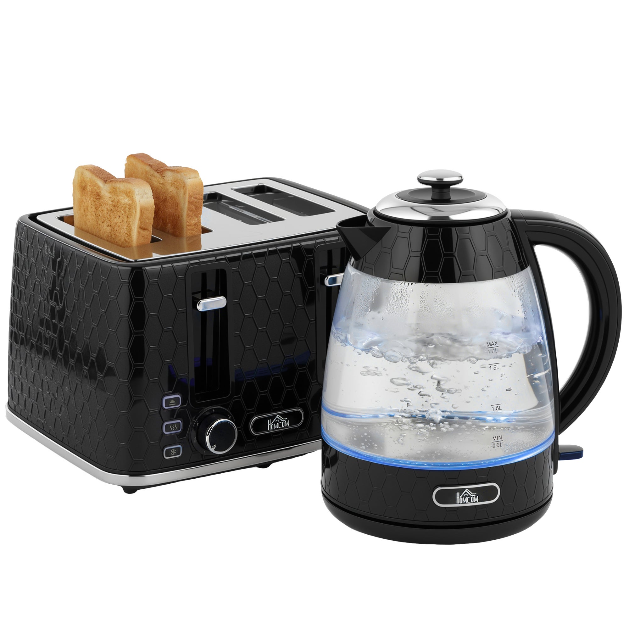 Czajnik szybkowarowy 1,7 l 2200 W i toster na 4 kromki z filtrem przeciwkamieniowym, czarny