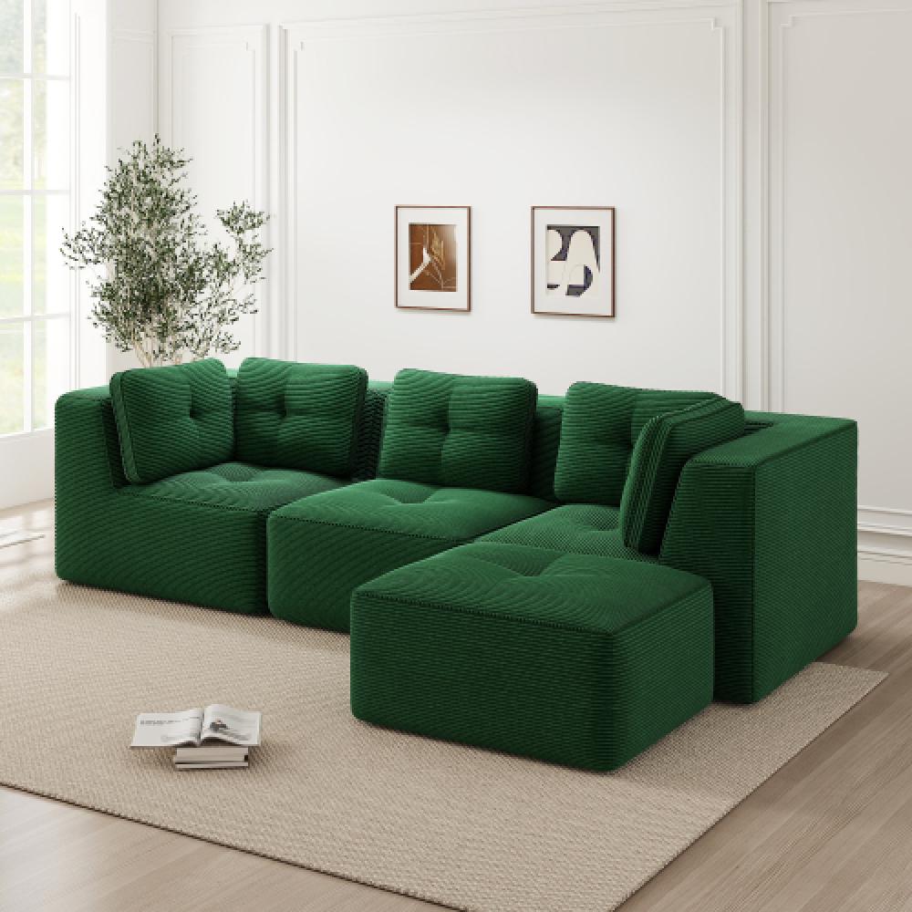 Modułowa i konfigurowalna sofa narożna, bezramowa sofa 3-osobowa, wygodna w sztruksie, do salonu i sypialni