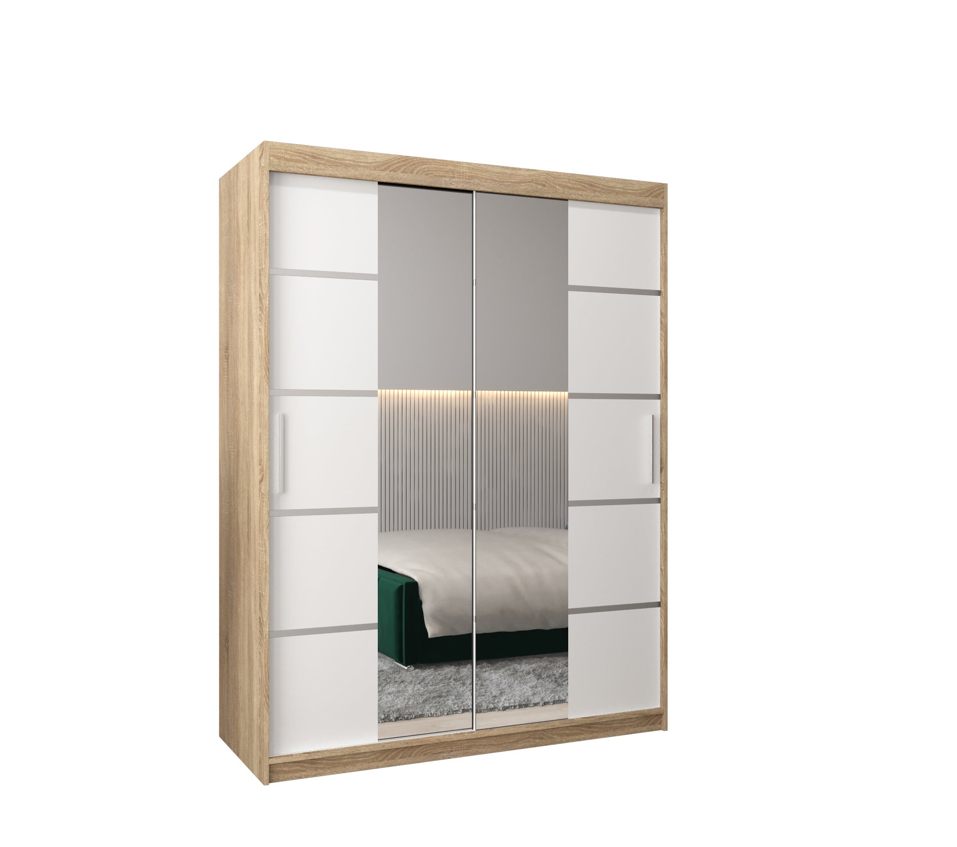Szafa przesuwna garderoba Verona 4 150 x 62 x 200 cm Sonoma + Biały - Abiks Meble