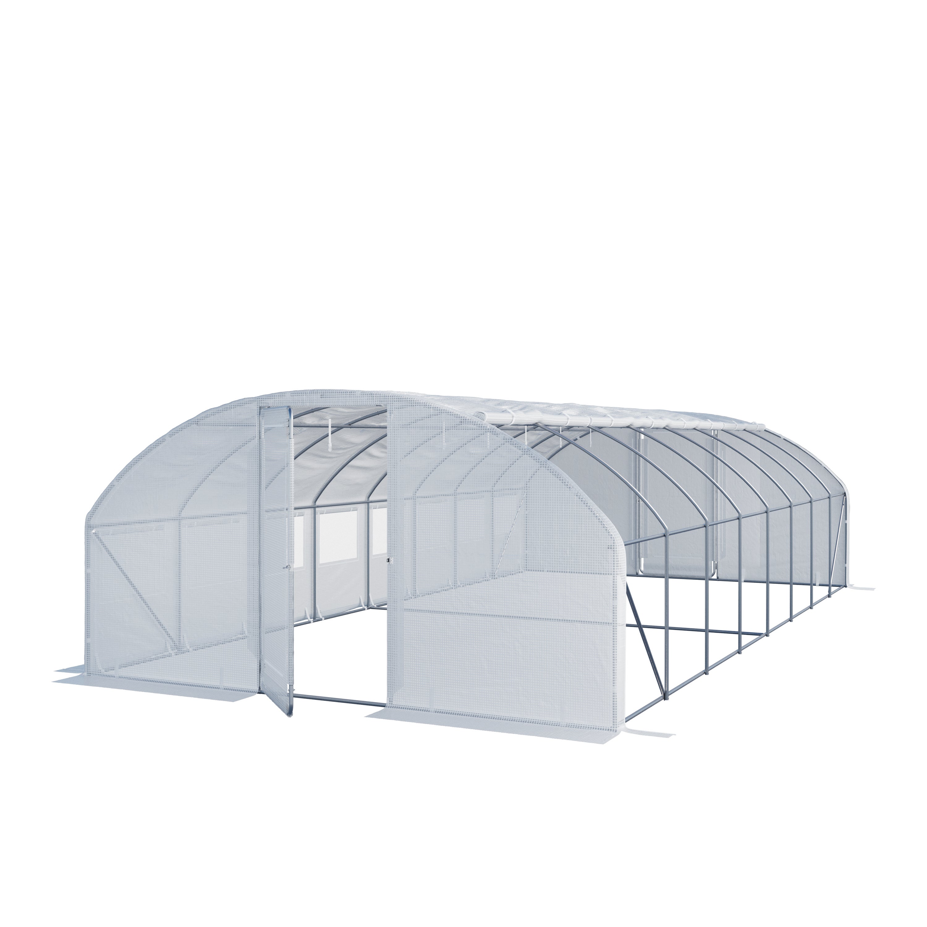 TOOLPORT Szklarnia tunelowa foliowa 4x8m Premium z obrotową konstrukcją drzwi plandeka PE 180 g/m² biała przezroczysta