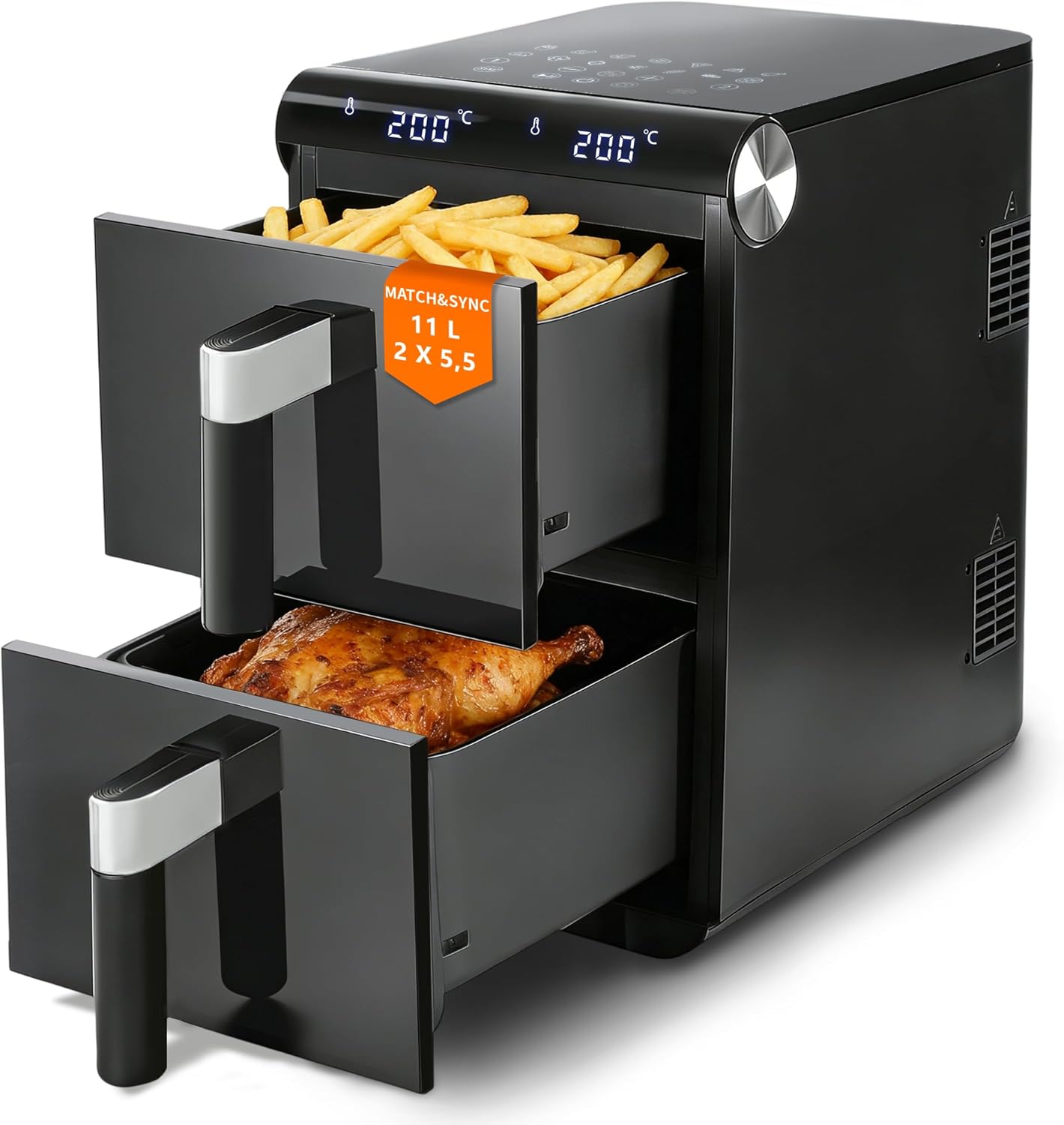 Frytkownica powietrzna Nettlife 2-komorowa 11 L, 13 w 1, podwójna strefa, 2800 W, ekran dotykowy, timer, kosze do mycia w zmywarce