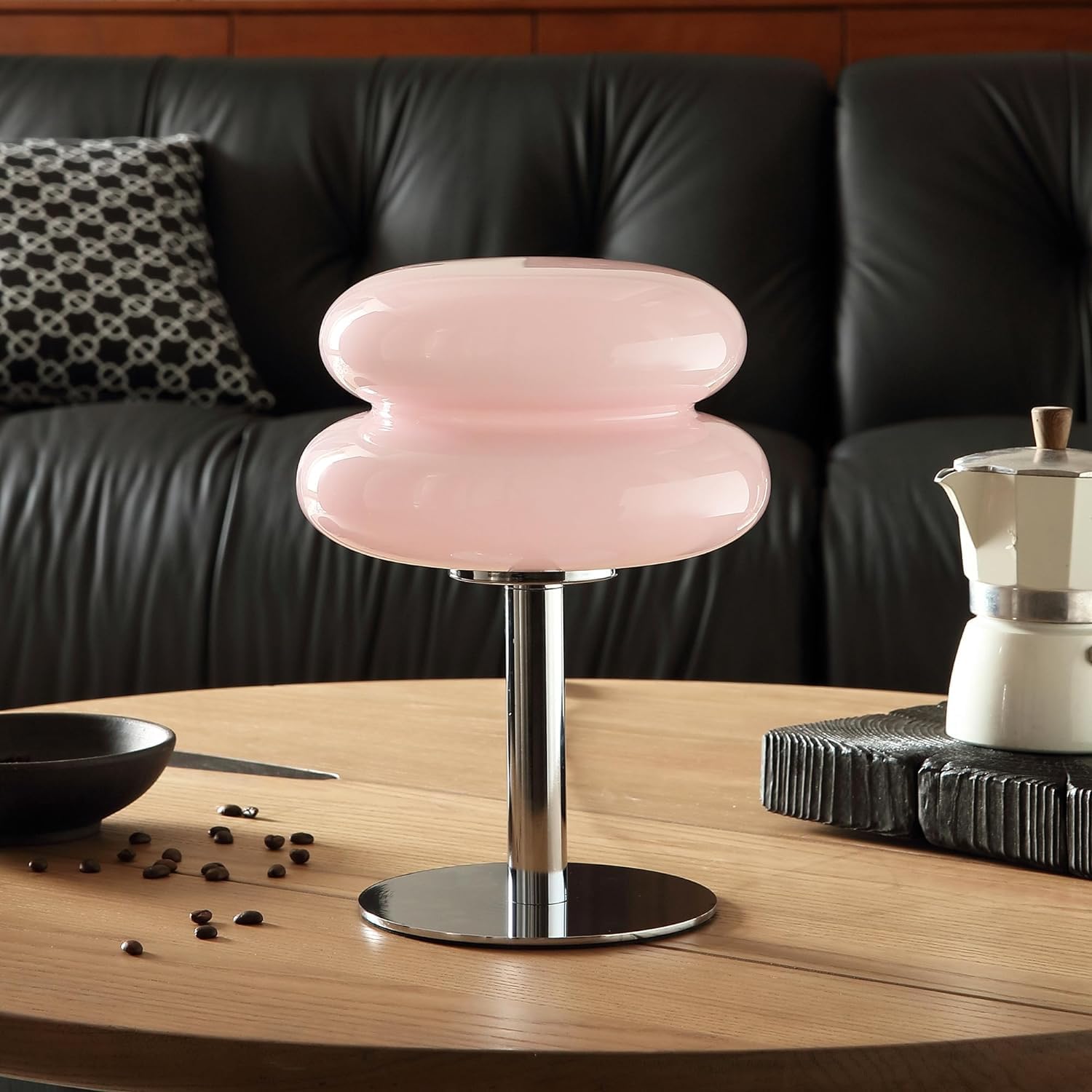 Lampa stołowa LED, szklana, w stylu vintage, design retro przypominający tartę jajeczną, 3000K/4000K/6000K, do salonu, na szafkę nocną, różowa