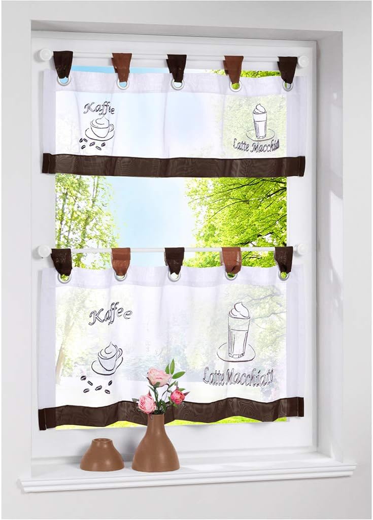 90*45 cm 2-panelowe haftowane firanki do kuchni, lambrekin, krótkie zasłony do dekoracji okien, brązowe