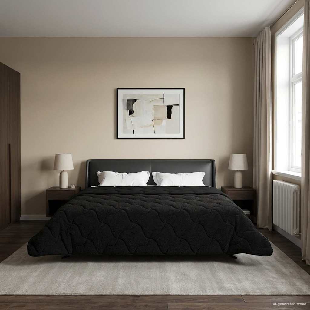 Letni Kołdra Czarny 220 x 260 cm Mikrofibra i Fleece Teddy vidaXL