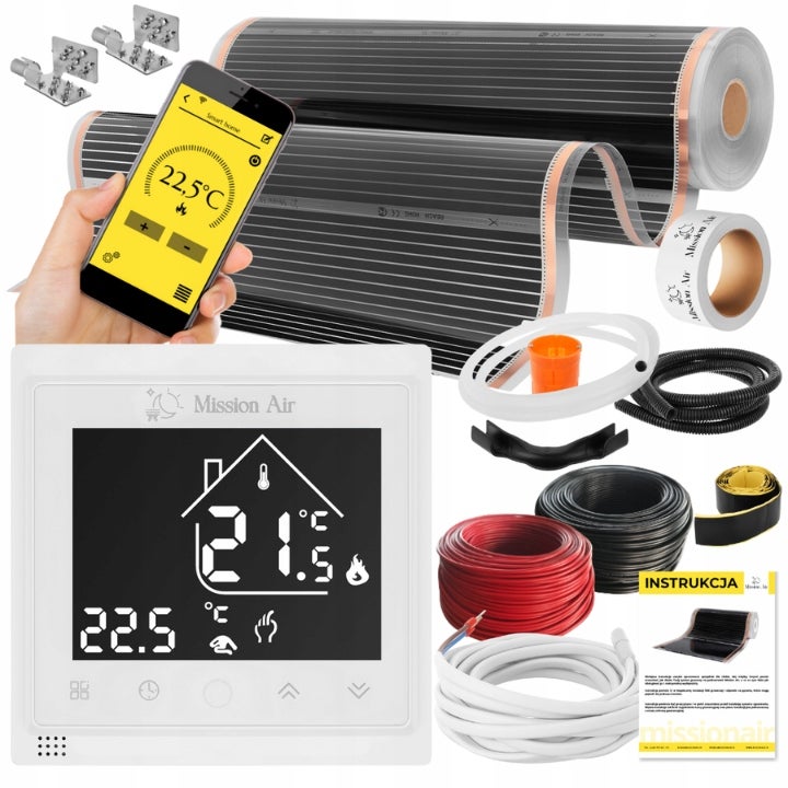 Zestaw folii grzewczych IR SILVER 160W 6m²,szer.100cm + Libra Biały