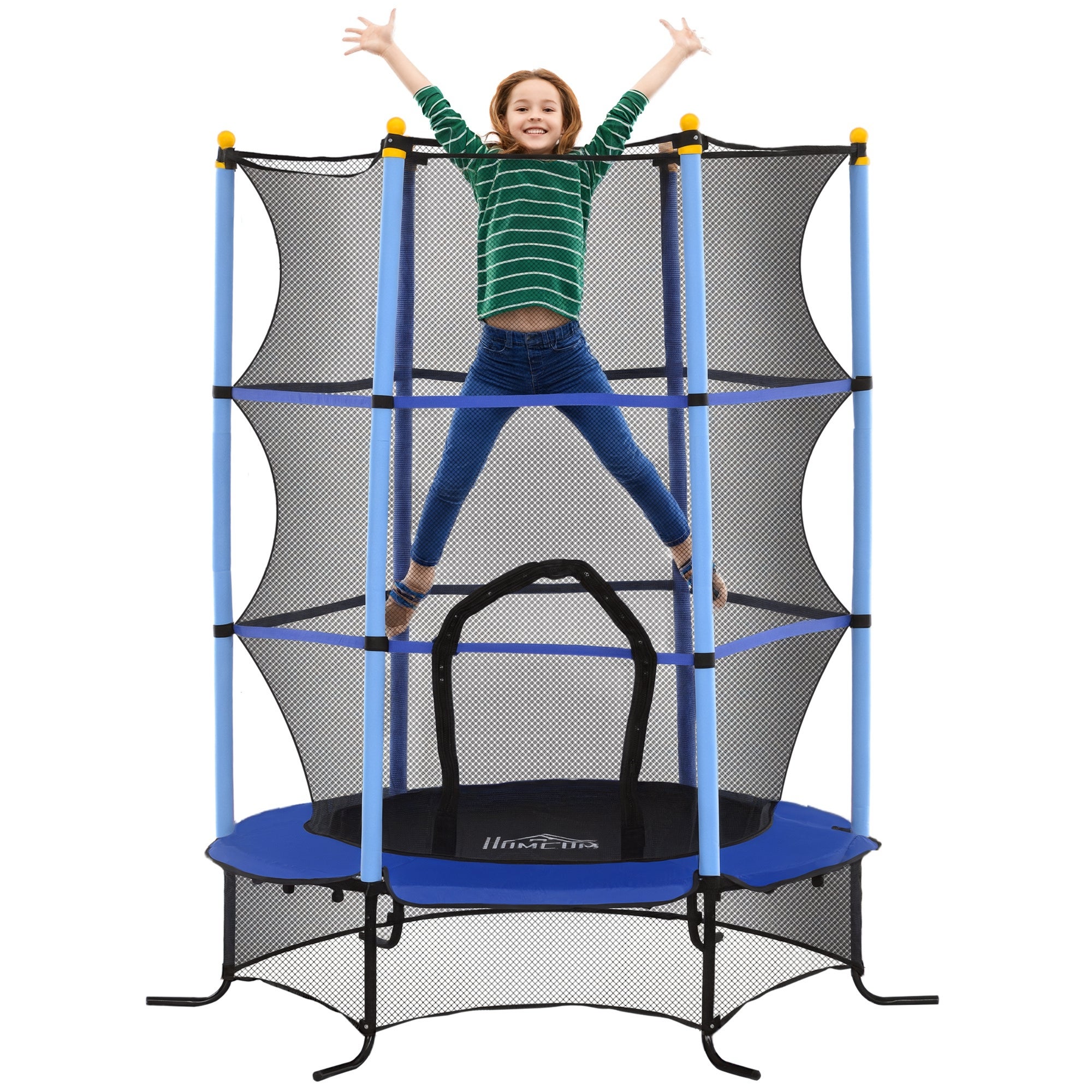 Trampolina dziecięca Ø1,63x1,9m, siatka zamek, osłona sprężyn, niebieska