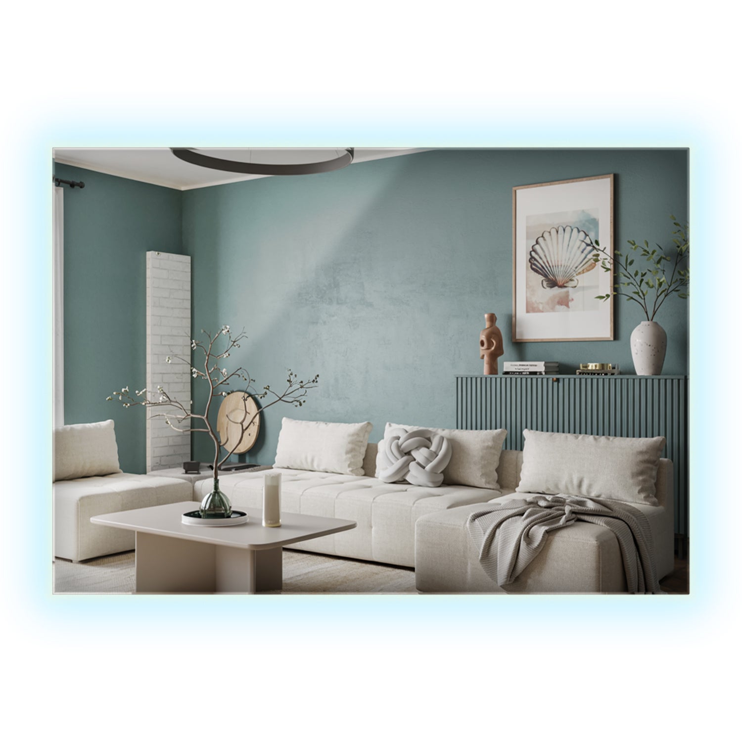 Lustro LED prostokątne 70×50 cm zimne światło ArtPrintCave, designerskie chłodne lustro LED idealne do salonu i sypialni modern