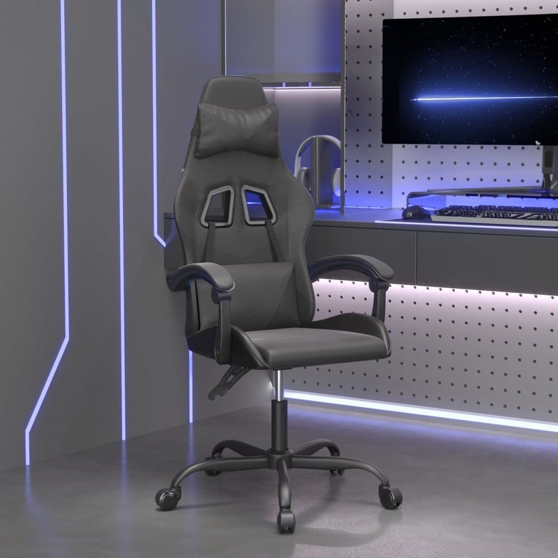 Obrotowy fotel gamingowy, czarno, sztuczna skóra vidaXL