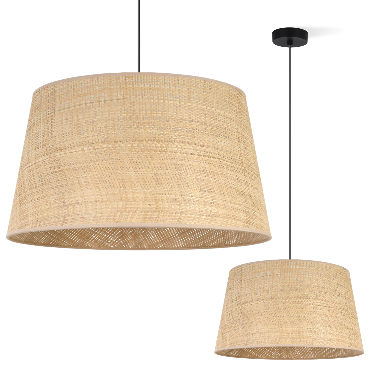 Lampa sufitowa wisząca czarna Light Home LH Rattan 1xE27 abażur stożek 44cm beżowy
