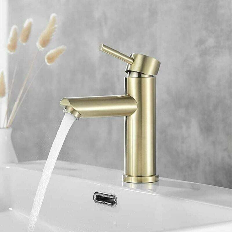 Bateria umywalkowa Bateria łazienkowa, Nowoczesny Elegancki Design Szczotkowane Złoto Mosiądz Bateria Umywalkowa, Dostępna Ciepła i Zimna Woda, Cerami