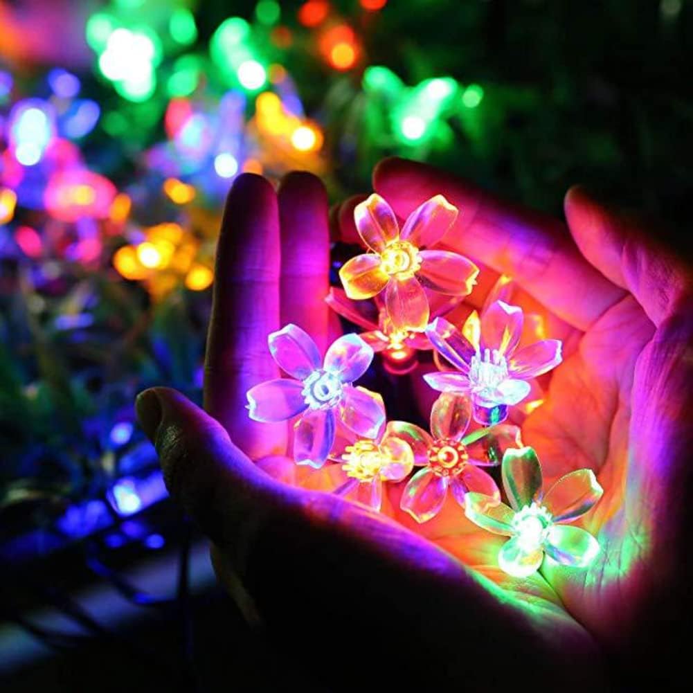 Sznur świateł słonecznych do użytku zewnętrznego – 10M 100 LED, 8 trybów, wzór kwiatowy, wielokolorowy