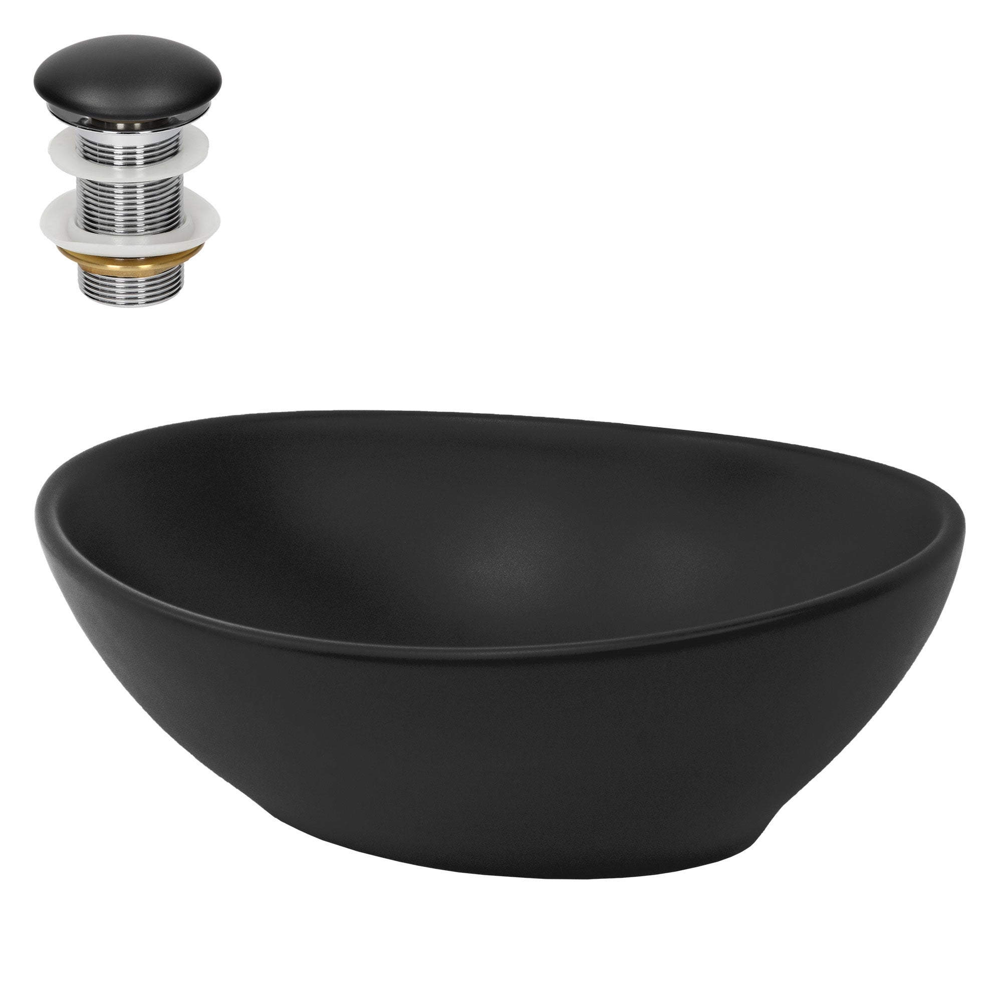 ML-Design umywalka ceramiczna czarna mat owalna 41x33,5x14,5cm nablatowa nowoczesna z komplektem odplywowym bez przelewu do lazienki wc