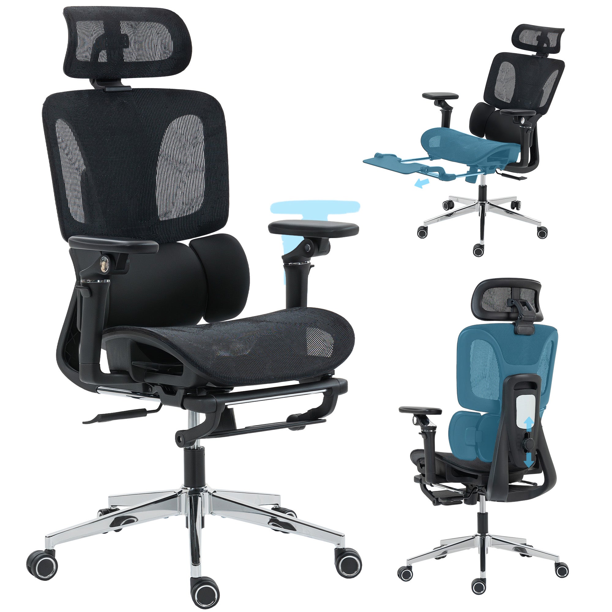 Ergonomiczny fotel biurowy z regulowanym podparciem lędźwiowym