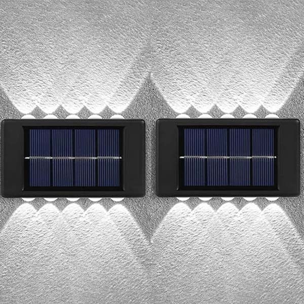 2 SZT. Dwustronny Reflektor Solarny, Lampy Solarne Ścienne - 10 LED, Białe Światło, IP65, do Drzwi Wejściowych/Ogrodowej Alei
