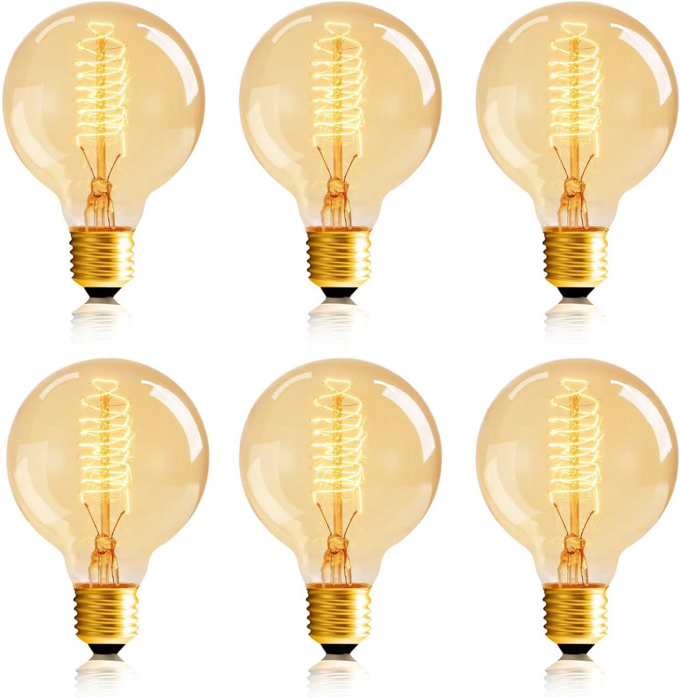 Żarówki Globe Edison, zestaw 8 żarówek Edison w stylu vintage 60 W, żarówki Edison z spiralnym włóknem, gwint E26 - Ciepłe, bursztynowe światło - 120
