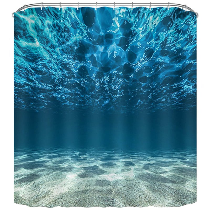 Wodoodporna zasłona prysznicowa z poliestru - Zasłony 3D z motywem oceanu do łazienki i prysznica z 12 haczykami (180 cm x 180 cm)