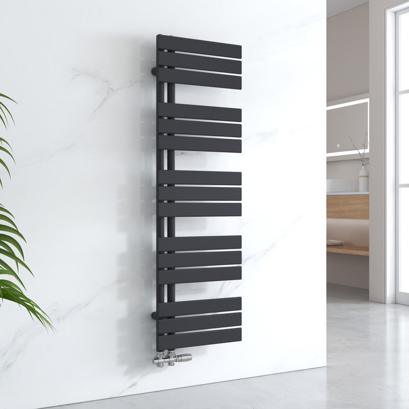 EMKE Grzejnik Łazienkowy Wodny - Płaski Panel Czarny Mat - Podłączenie Dolne - 570 W, 1320 x 400 mm