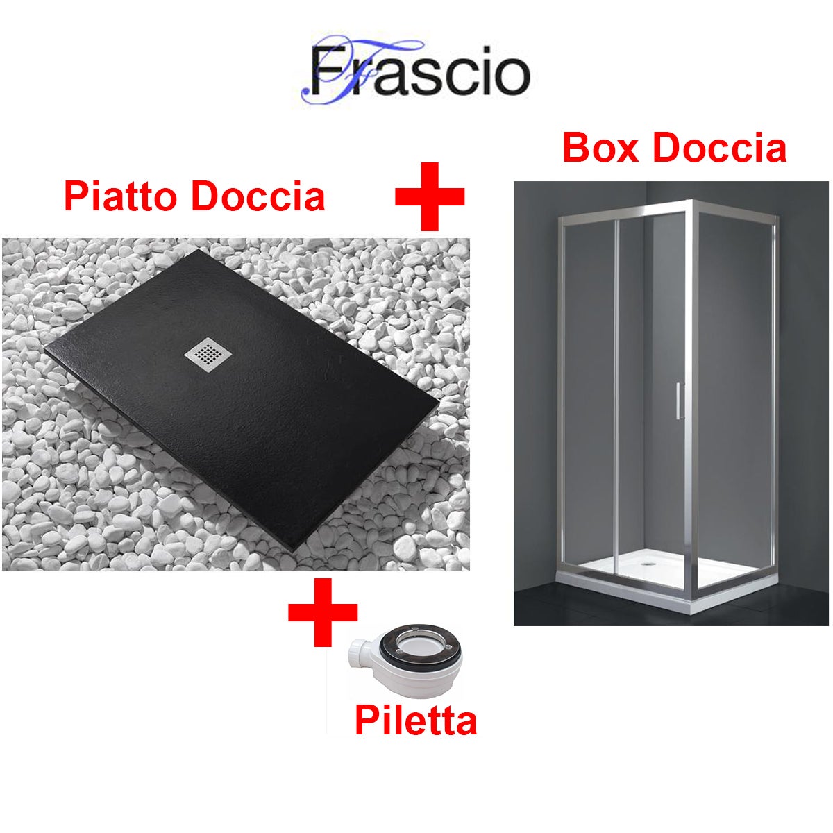 Brodzik Vulcano Line Slim Black 90x135 cm + Kabina prysznicowa 90x135 cm z jedną stałą taflą szkła i podwójnym otworem frontowym - FRASCIO