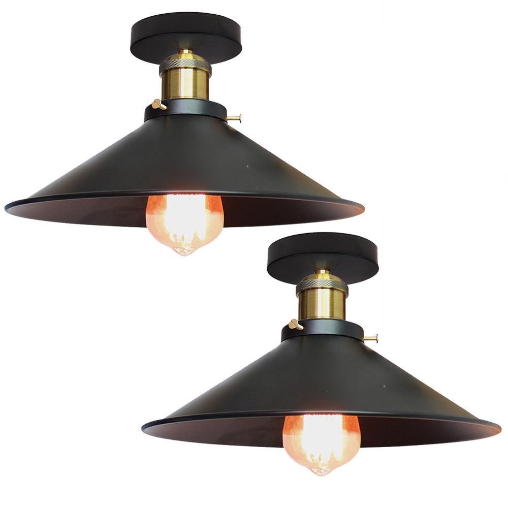 Zestaw 2 plafonów w stylu industrialnym, metalowe lampy wiszące retro, lampy sufitowe LED, wysokiej jakości plafony, φ22 cm (biało-złote)