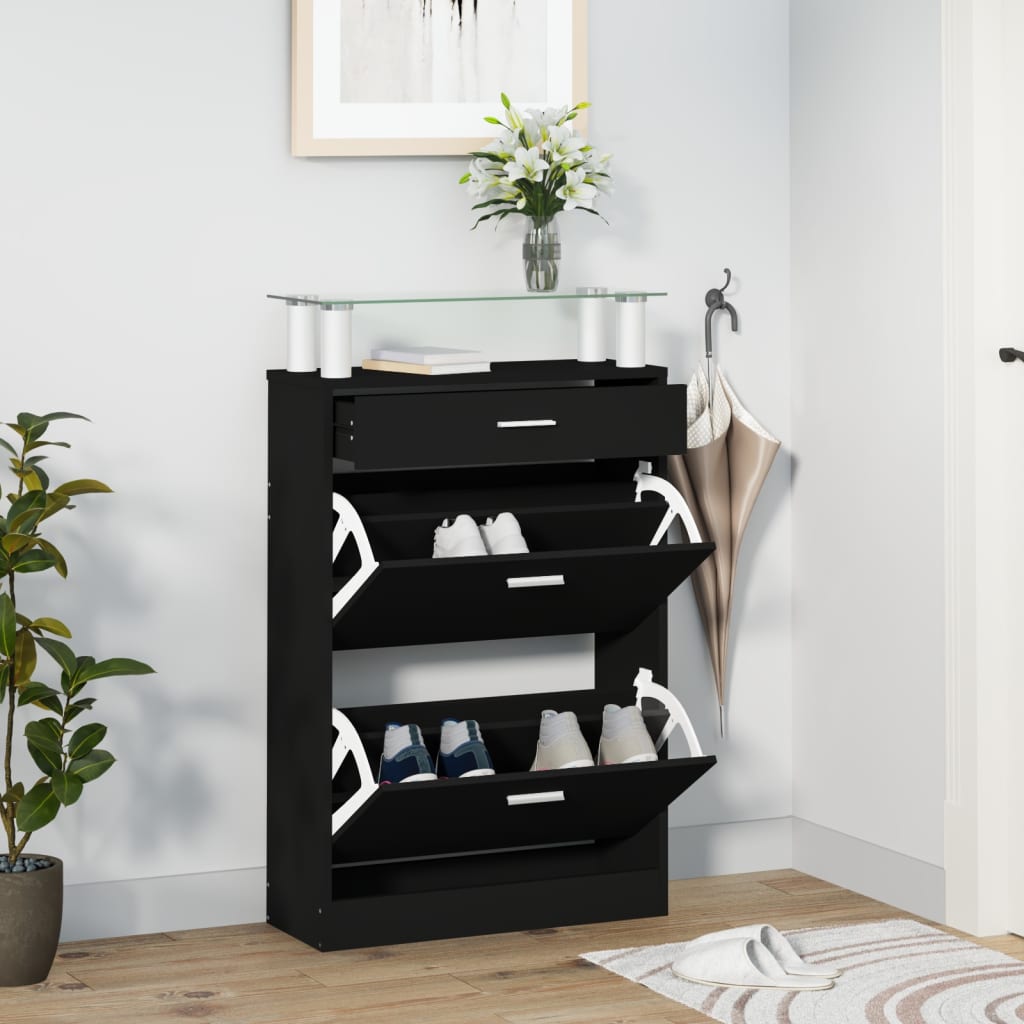 vidaXL Szafka na buty, czarna, 63x24x104 cm, materiał drewnopochodny