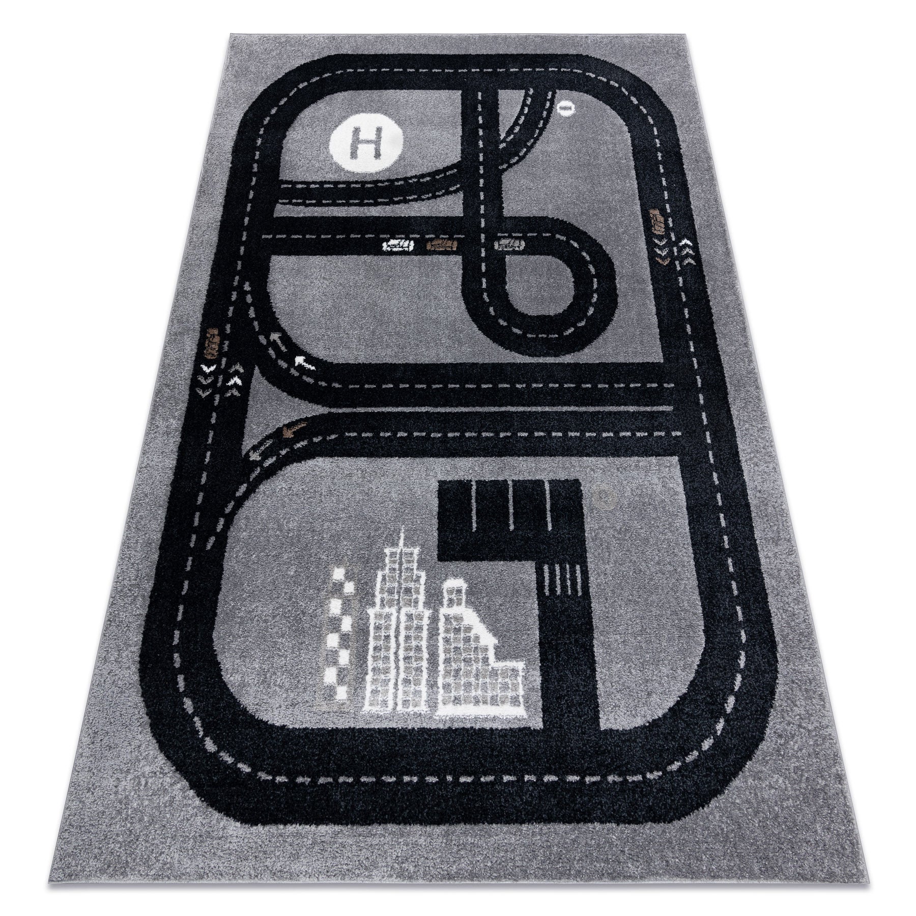 Dywan FUN Track dla dzieci, ulica, miasto szary 180x270 cm