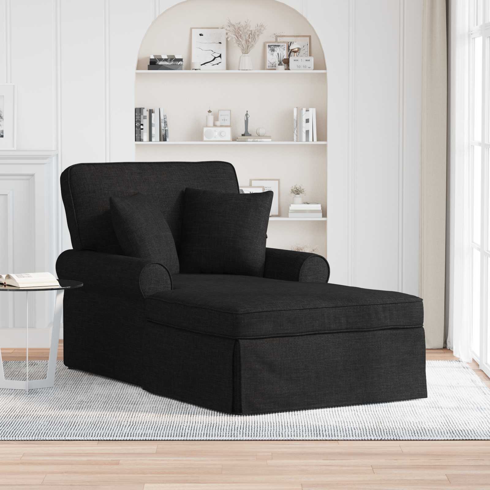 Chaise Lounge z Fartuszkiem z poduszką 3 pcs Czarny tkanina vidaXL
