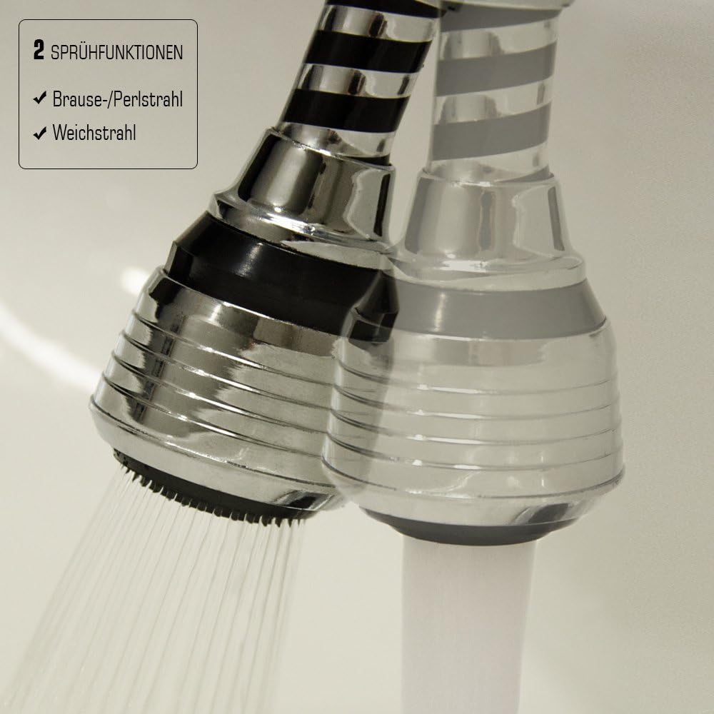 Perlator obrotowy 360° (1 sztuka) - wąż 12 cm - oszczędzający wodę - 2 strumienie - kompatybilny z gwintem M22/M24