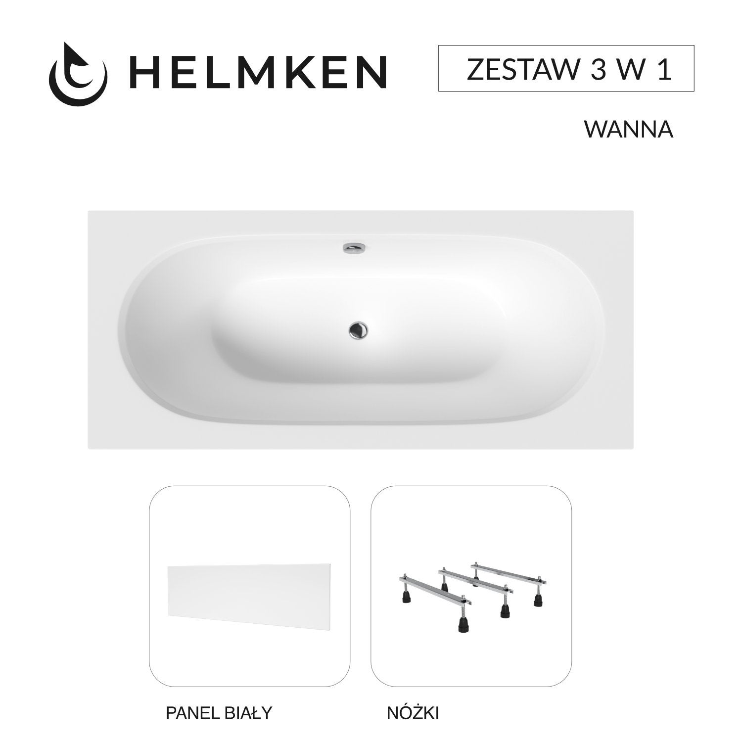 Wanna akrylowa Helmken Vienna 150 х 75 + Panel biały + Nóżki / 23099001