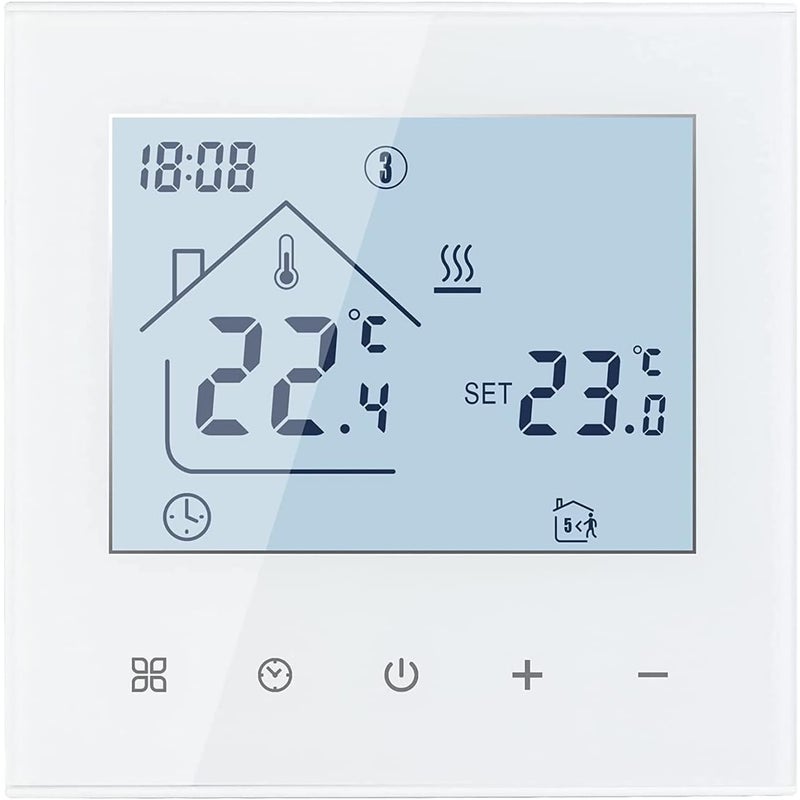 Cyfrowy termostat pokojowy, wyświetlacz LED, regulator temperatury, programowalny tygodniowo, do elektrycznego ogrzewania podłogowego (biały, 16 A)