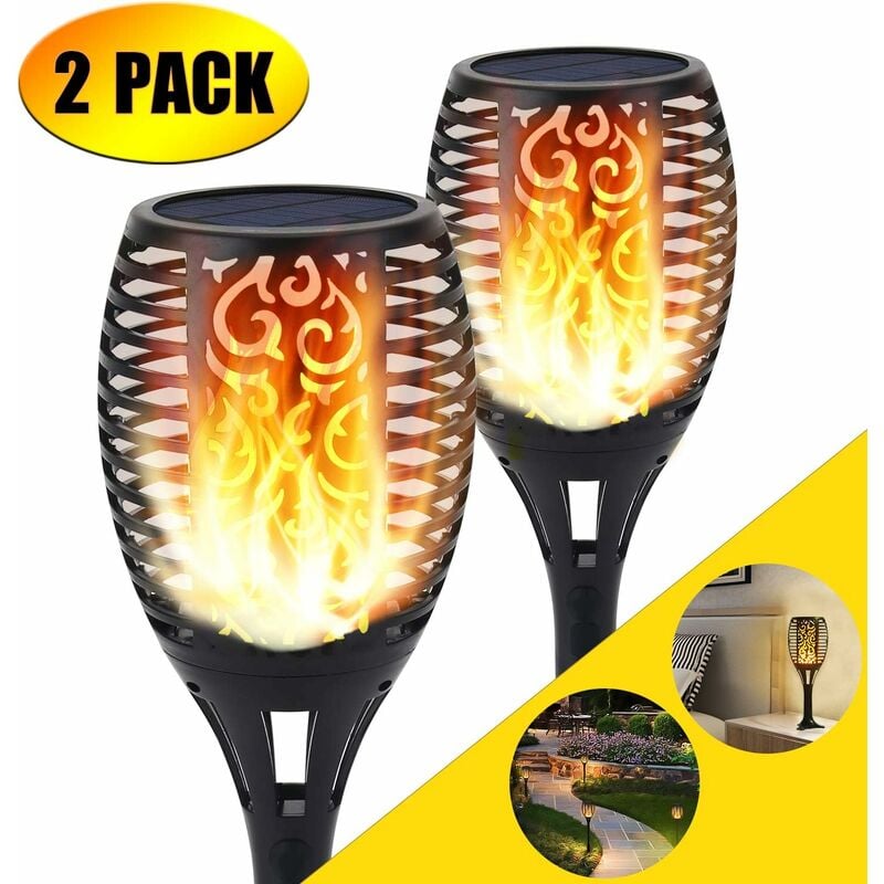 Solarna lampa pochodnia, lampa płomień Efekt Dekoracja migotania 96 diod LED Płomienie oświetlają alejki ogrodowe/podwórko (2 sztuki)