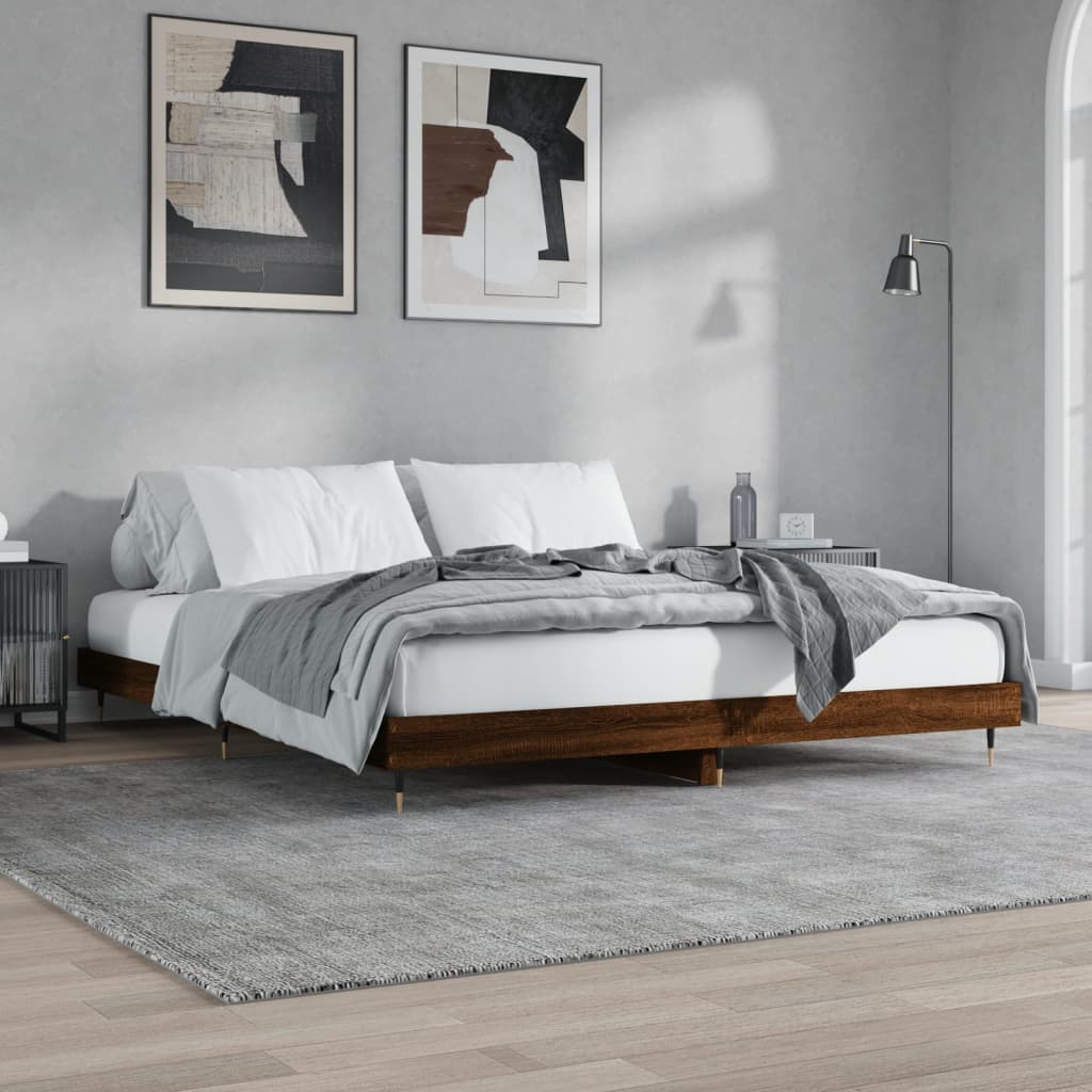 Rama łóżka bez materaca Brązowy dąb 200x200 cm Drewno klejone
