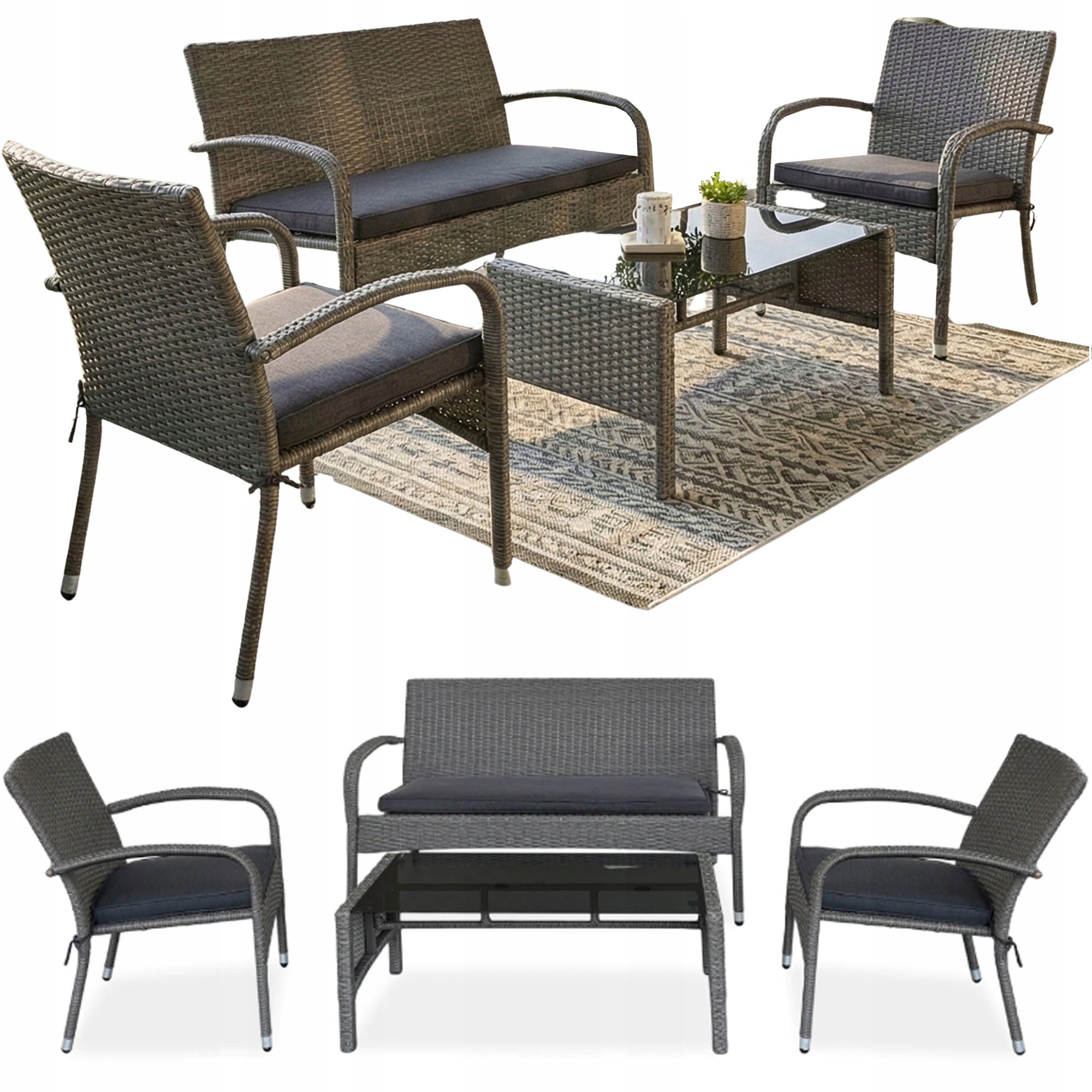 Zestaw Mebli Ogrodowych Balkonowych Technorattan SAN MARINO Sofa 2x Fotel 1 szt