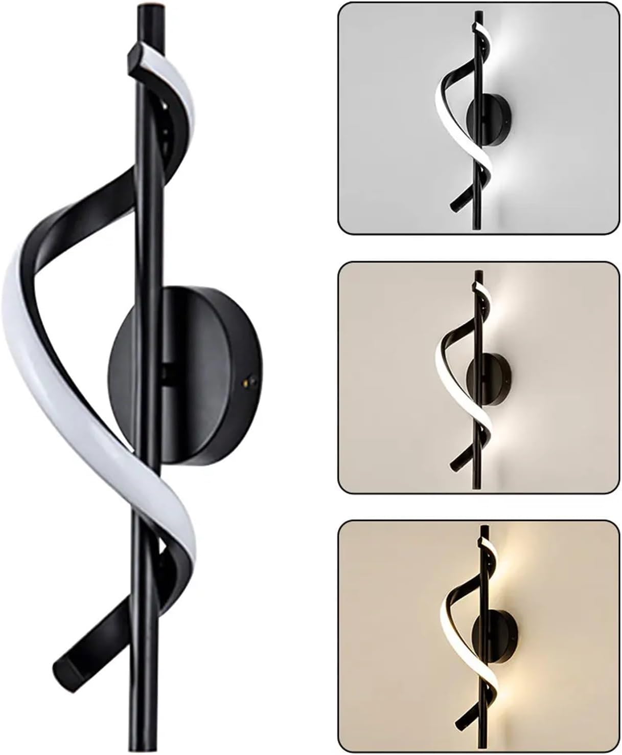 Nowoczesna lampa ścienna LED kolory światła spiralny design do sypialni na schody do salonu i przedpokoju oświetlenie wewnętrzne aluminiowe czarna