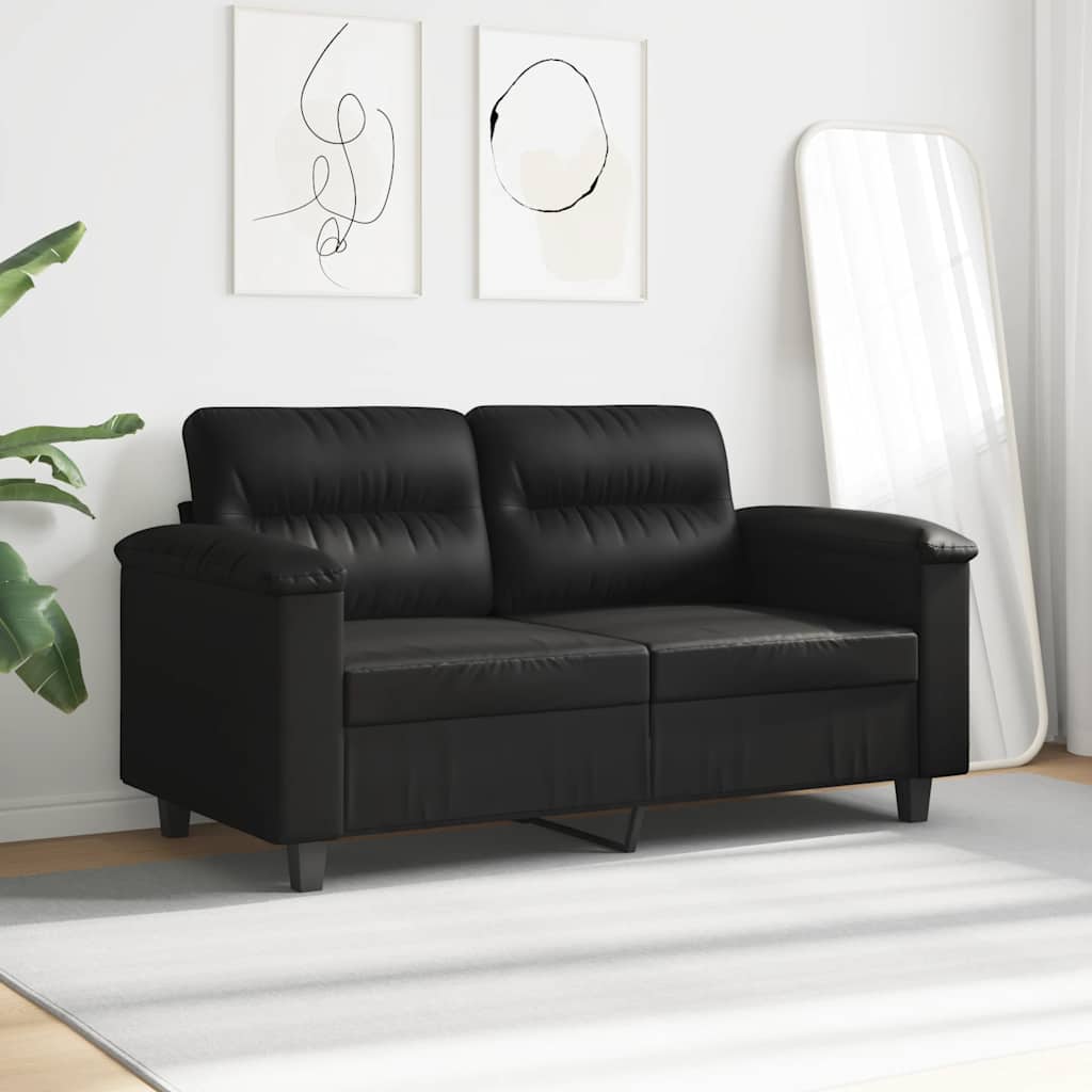 Sofa 2-osobowa, czarna, 120 cm, tapicerowana mikrofibrą