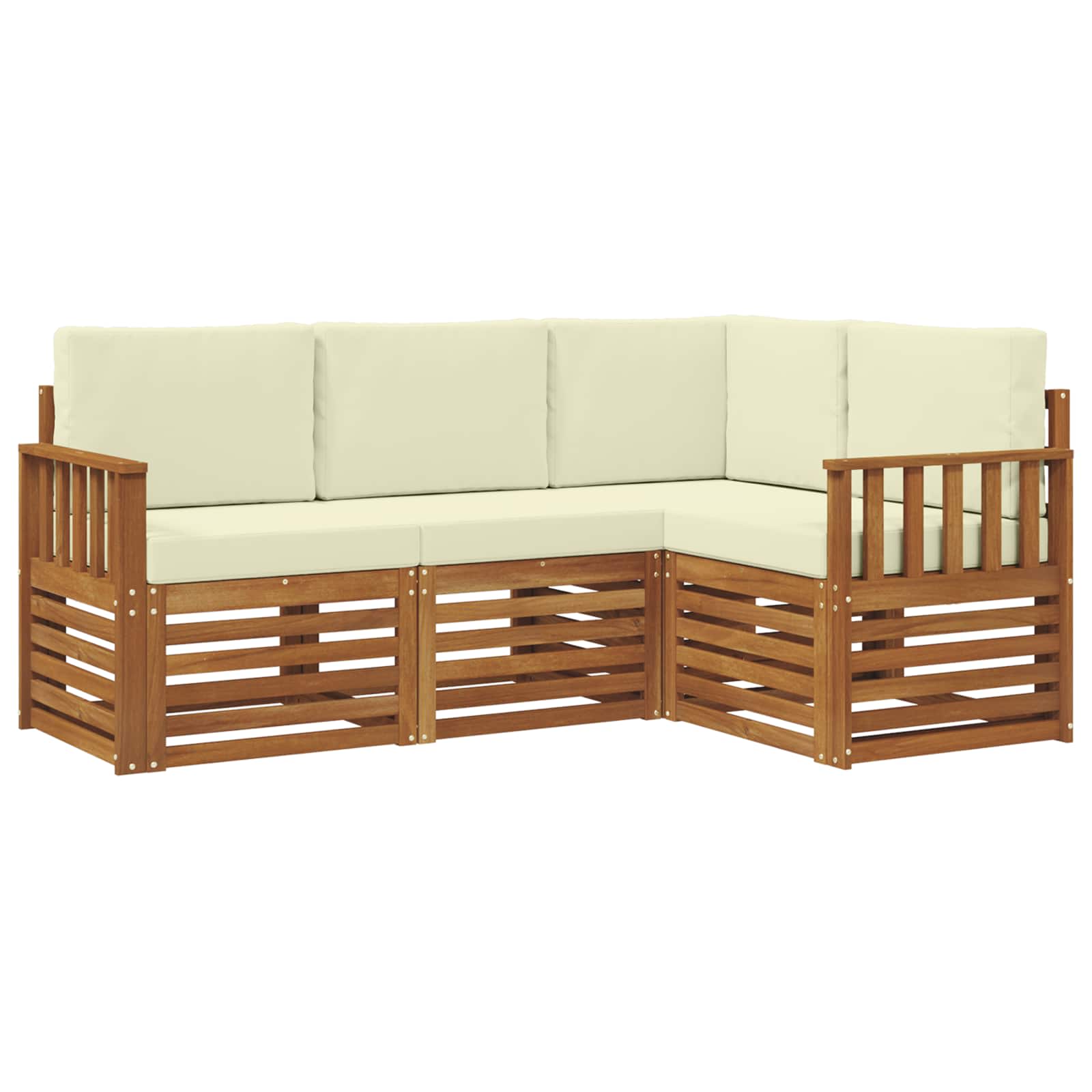 Zestawy sof 4 pcs Naturalny i Kremowy Lite Drewno Akacji