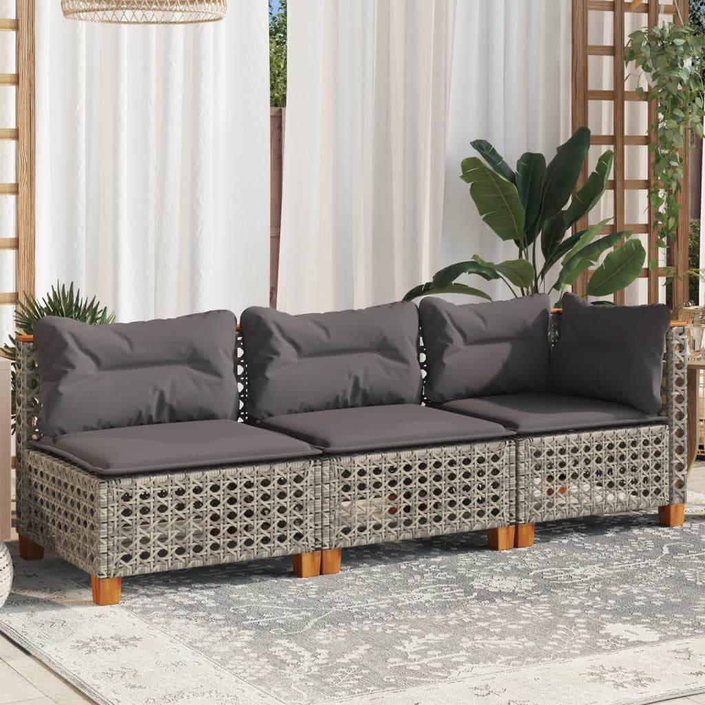 3-osobowa sofa ogrodowa z poduszkami, szara, polirattan
