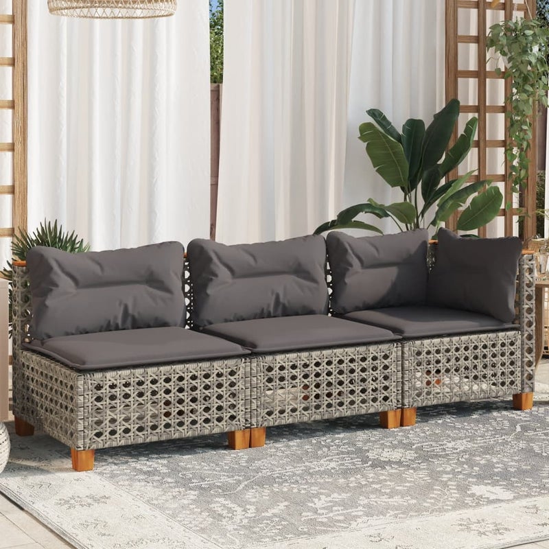 3-osobowa sofa ogrodowa z poduszkami, szara, polirattan