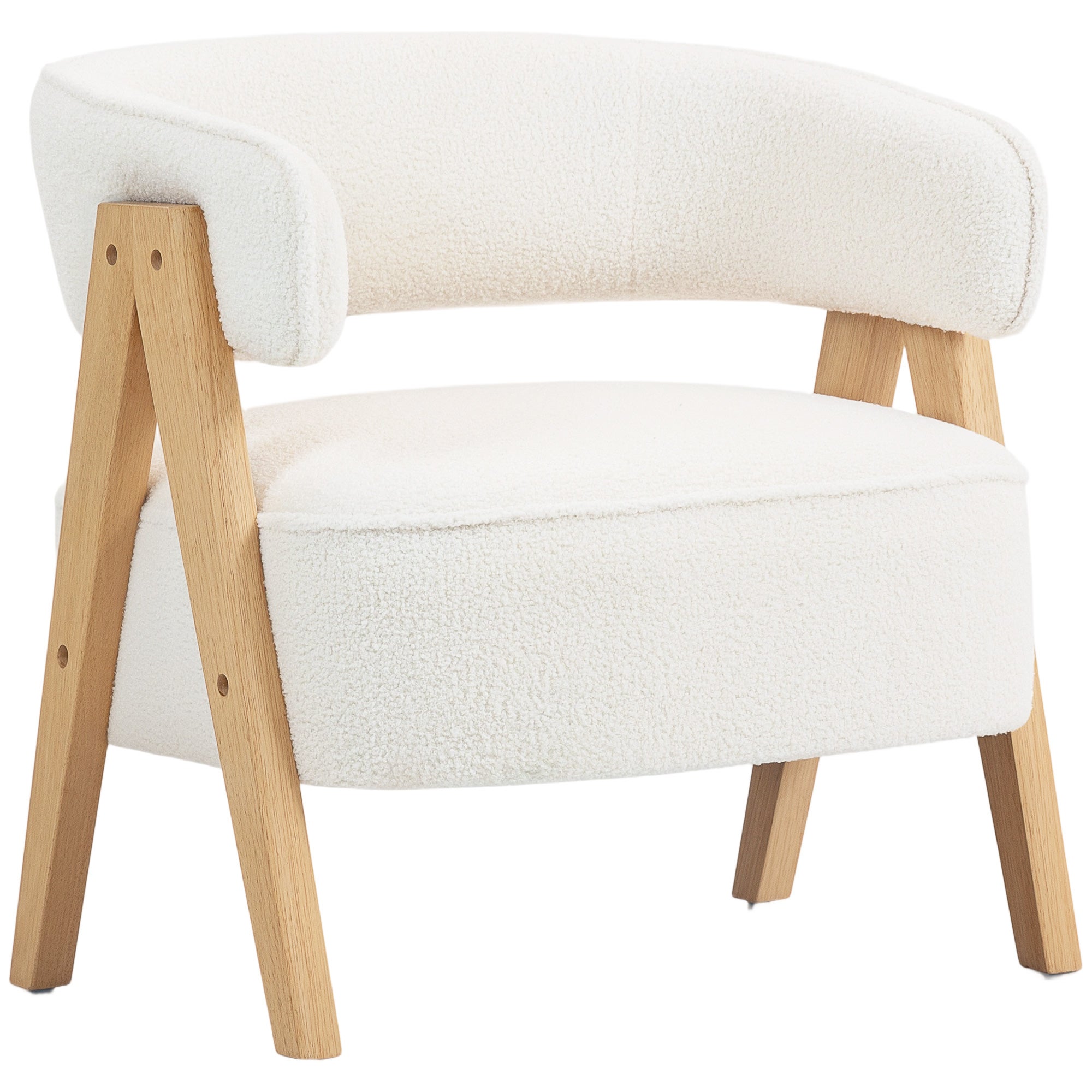 Fotel wypoczynkowy z tkaniny bouclé, tapicerowany, szerokie siedzisko, ergonomiczne oparcie, 70 x 64 x 71 cm, biały