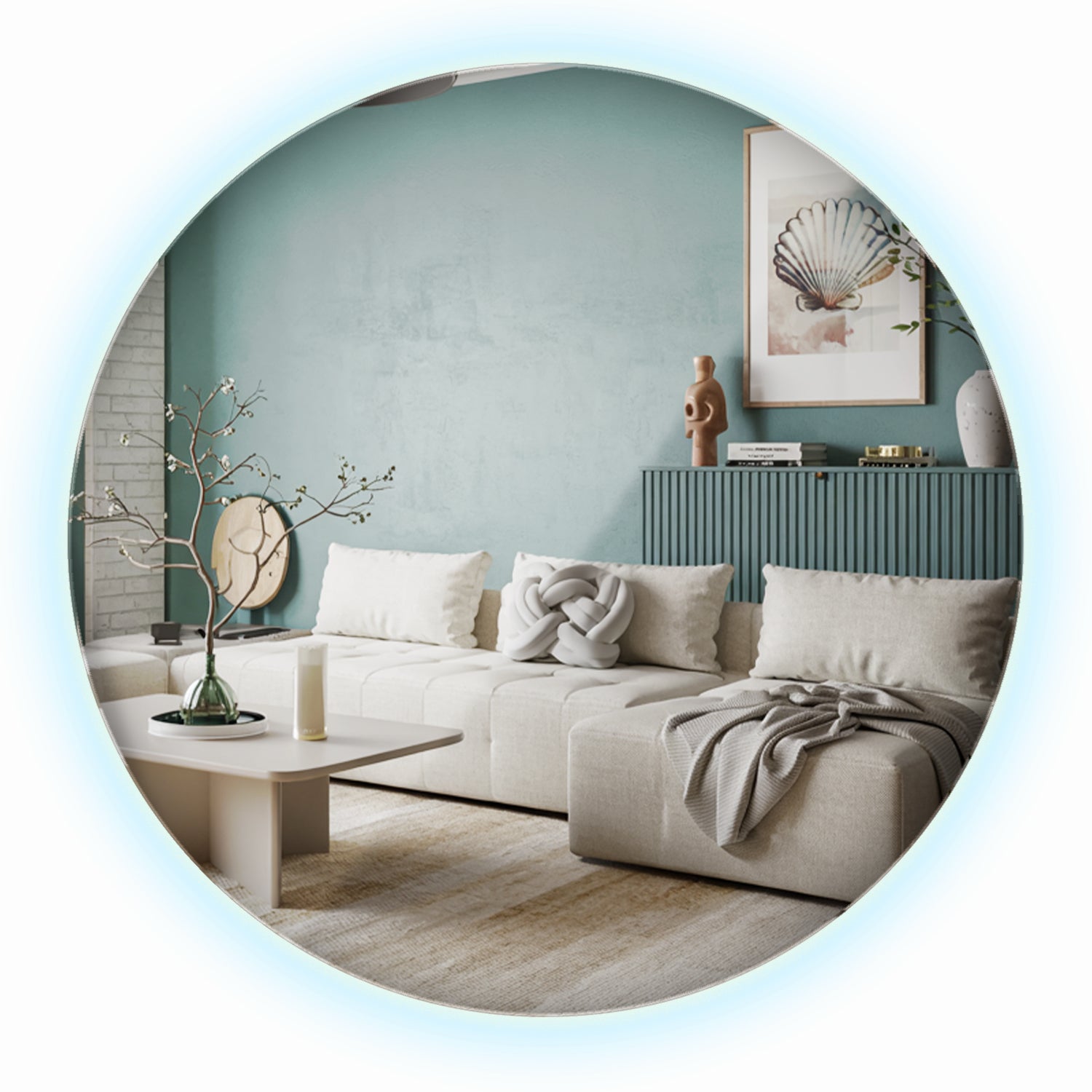 Lustro LED okrągłe z zimnym światłem, nowoczesne lustro do łazienki 40 cm, ArtPrintCave