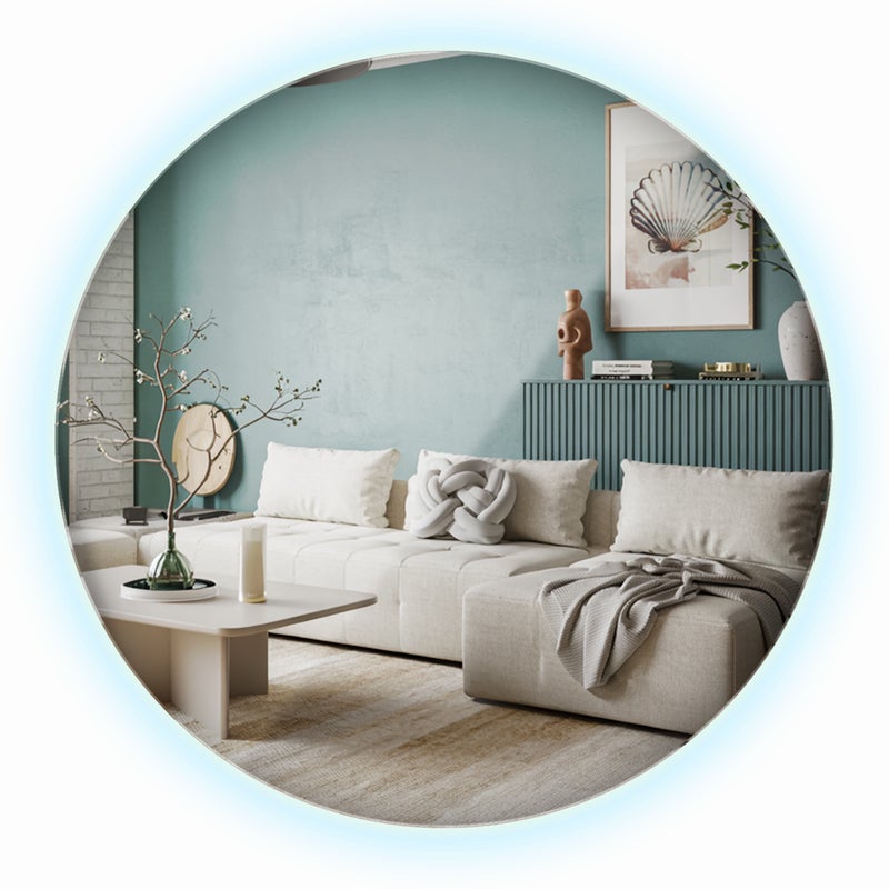 Lustro LED okrągłe z zimnym światłem, nowoczesne lustro do łazienki 40 cm, ArtPrintCave