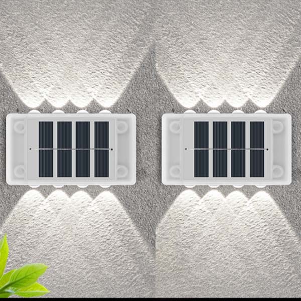 2x Reflektor solarny ścienny - 8 LED, białe światło, oświetlenie kierunkowe góra/dół, elegancka dekoracja zewnętrzna do willi/zagospodarowania terenu