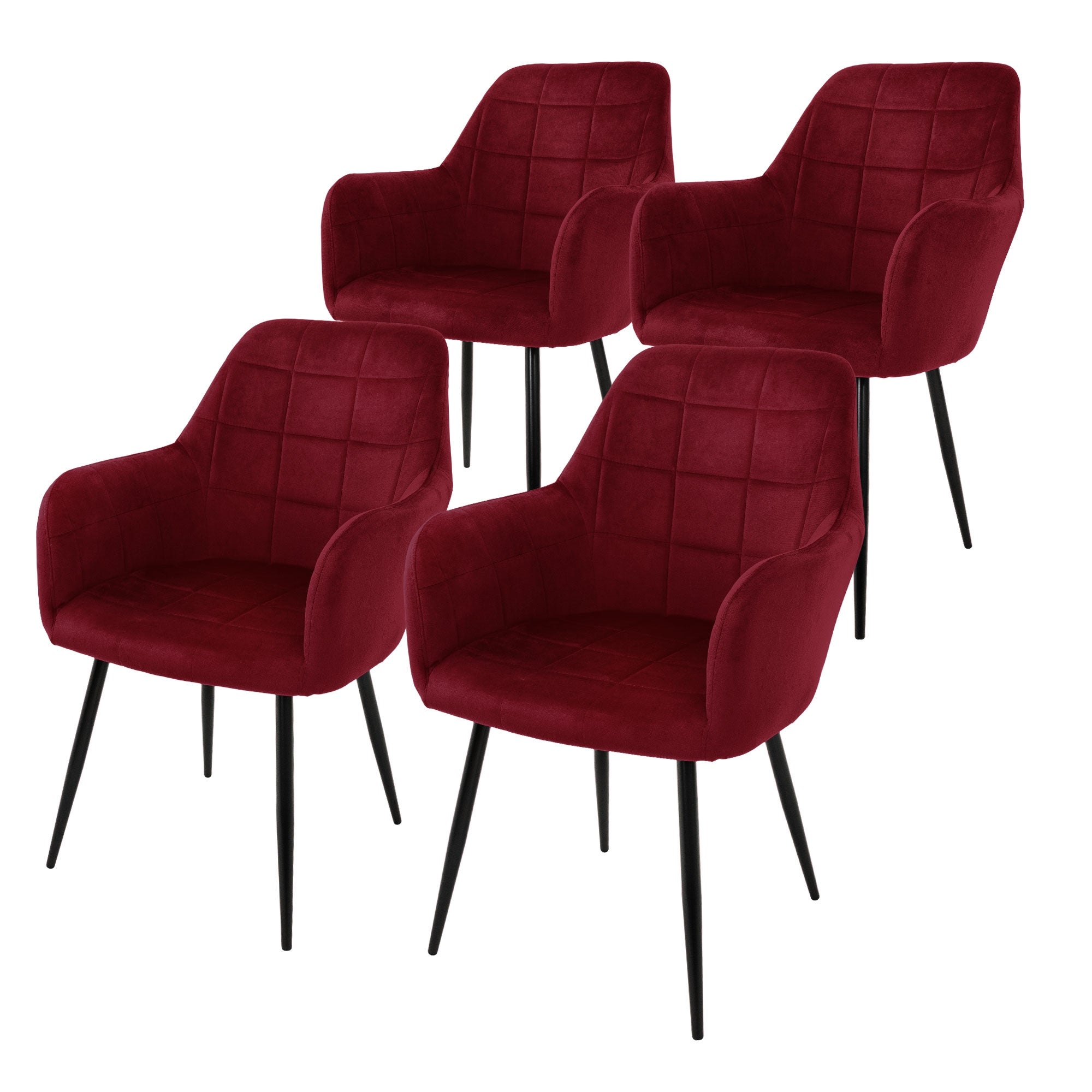 Zestaw 4 krzeseł do jadalni do salonu Aksamitne kuchenne Bordeaux