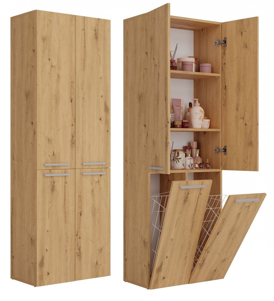 Szafka Łazienkowa Topeshop Słupek Nel DD 2K Kosz Dąb Artisan 30x60x174 cm 1 szt.