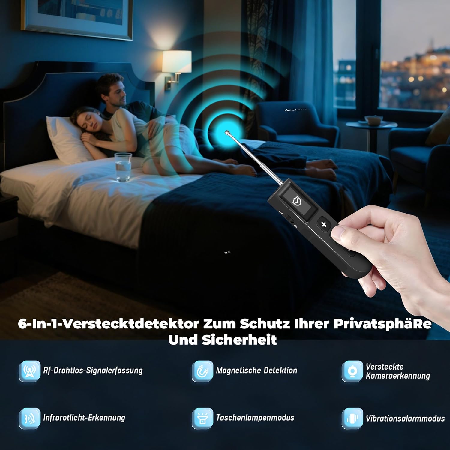 Detektor ukrytych kamer, bezprzewodowy detektor mikrofonów szpiegowskich RF 6 w 1, detektor kamer i mikrofonów szpiegowskich, urządzenie antyszpieg
