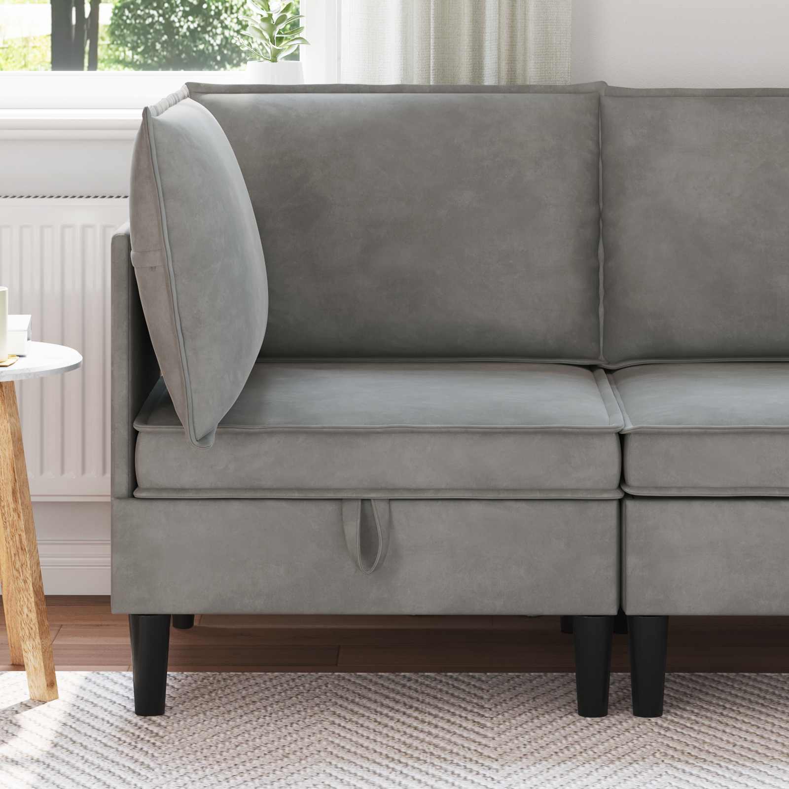 Sofa z miejscem do przechowywania jasnoszary Welur vidaXL