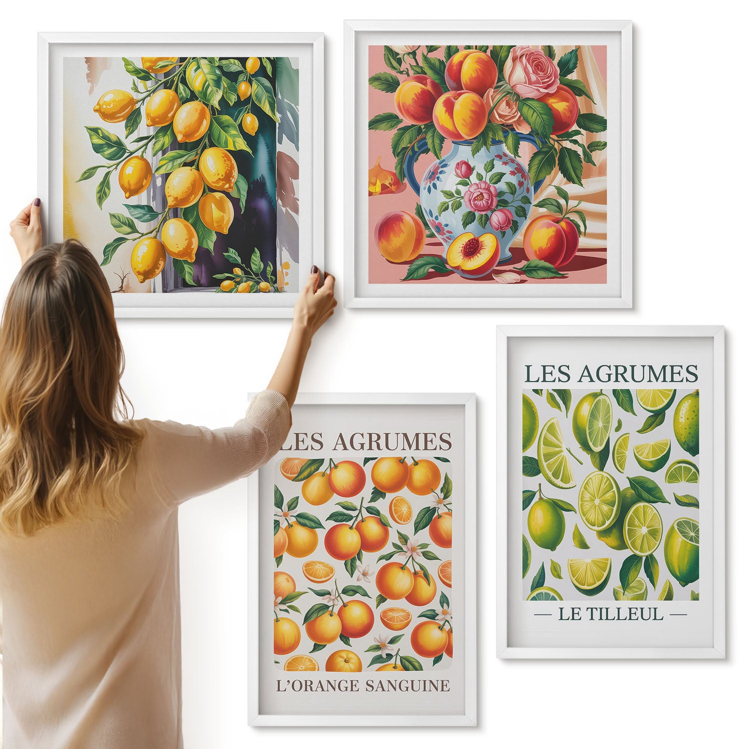 Galeria ścienna 4-częściowy komplet obrazów w białych ramach - Cytrusy w różnych odsłonach kolorowych i świeżych - ArtPrintCave