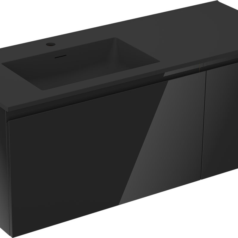 Mexen Orio szafka łazienkowa 120 cm z umywalką Otis lewą, 1S, 1D, czarna połysk/czarna mat - 91A13-12047-3-BBFF70-W18L71