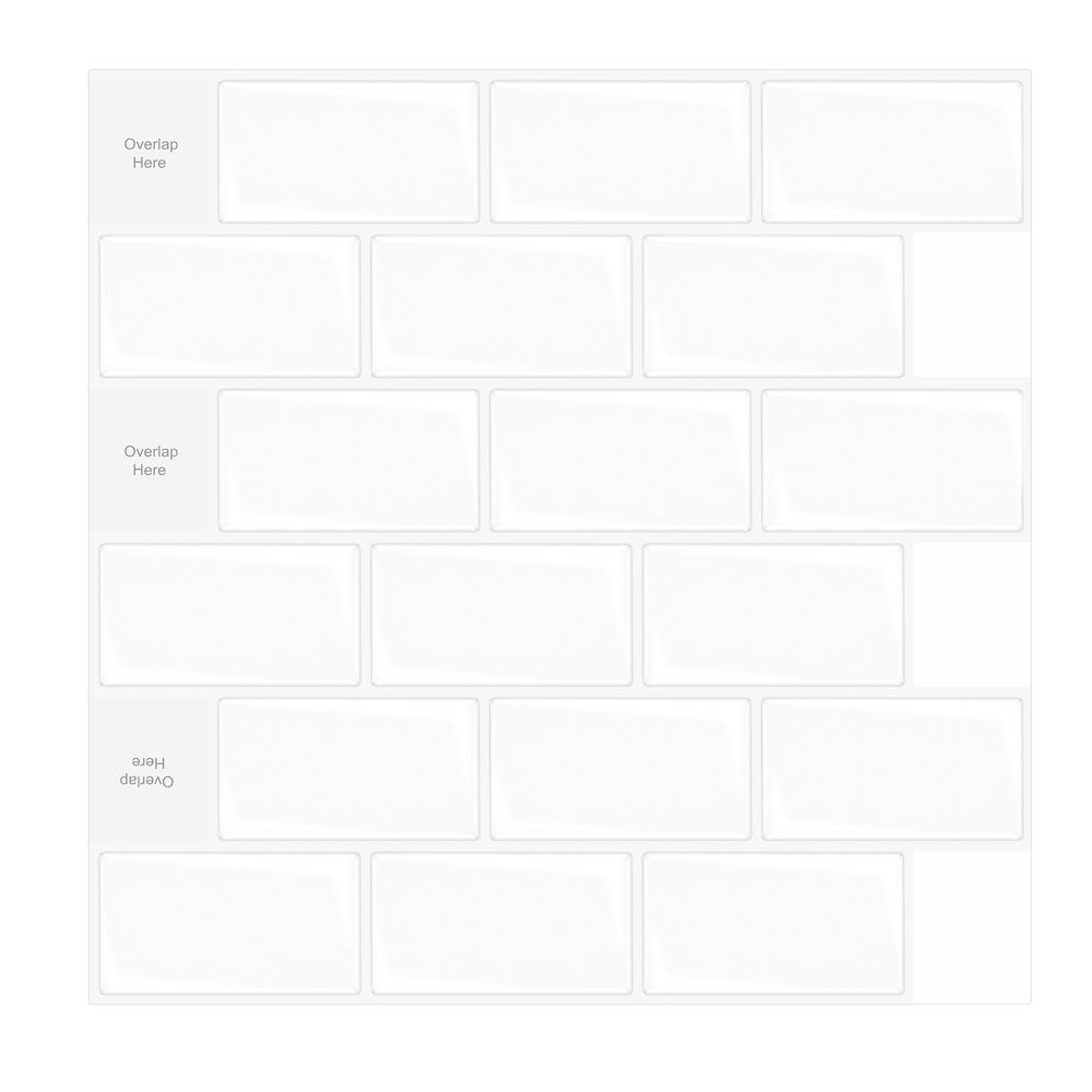 Zestaw 10 sztuk, Białe płytki samoprzylepne, Panel ścienny do kuchni i łazienki, Samoprzylepna tapeta winylowa 3D imitująca cegłę, 30x30cm